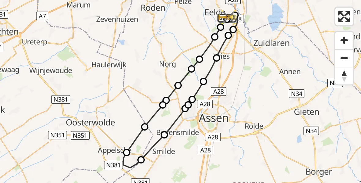 Vluchtroute Traumahelikopter Groningen Airport Eelde - Groningen Airport Eelde, 18 juli 2026, 18:47