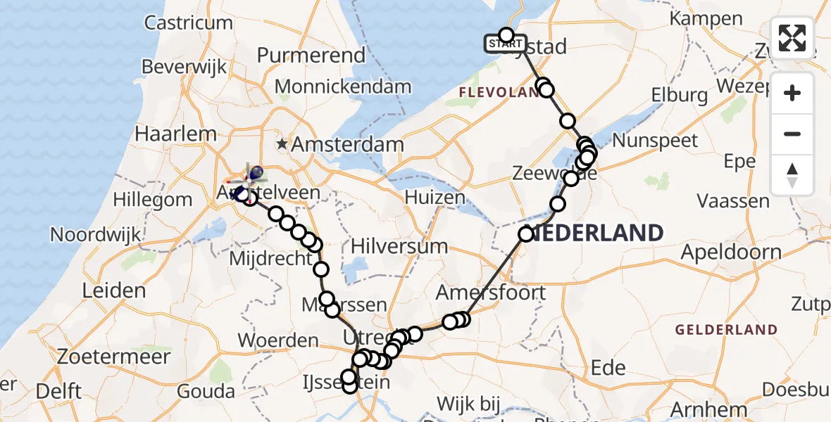 Vluchtroute Politiehelikopter Markermeer - Amsterdam Vliegveld Schiphol, 18 juli 2026, 19:07