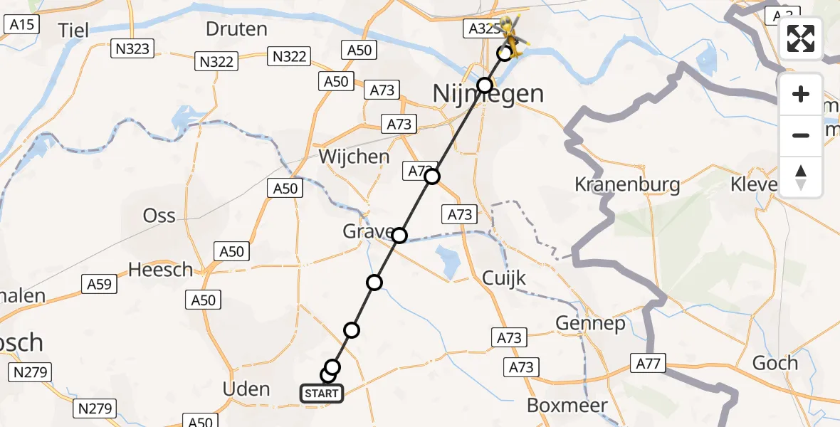 Vluchtroute Traumahelikopter Vliegbasis Volkel - Bemmel, 18 juli 2026, 21:14