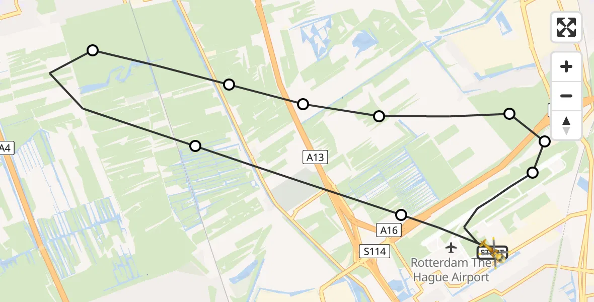 Vluchtroute Traumahelikopter Rotterdam The Hague Airport - Rotterdam The Hague Airport, 18 juli 2026, 22:54