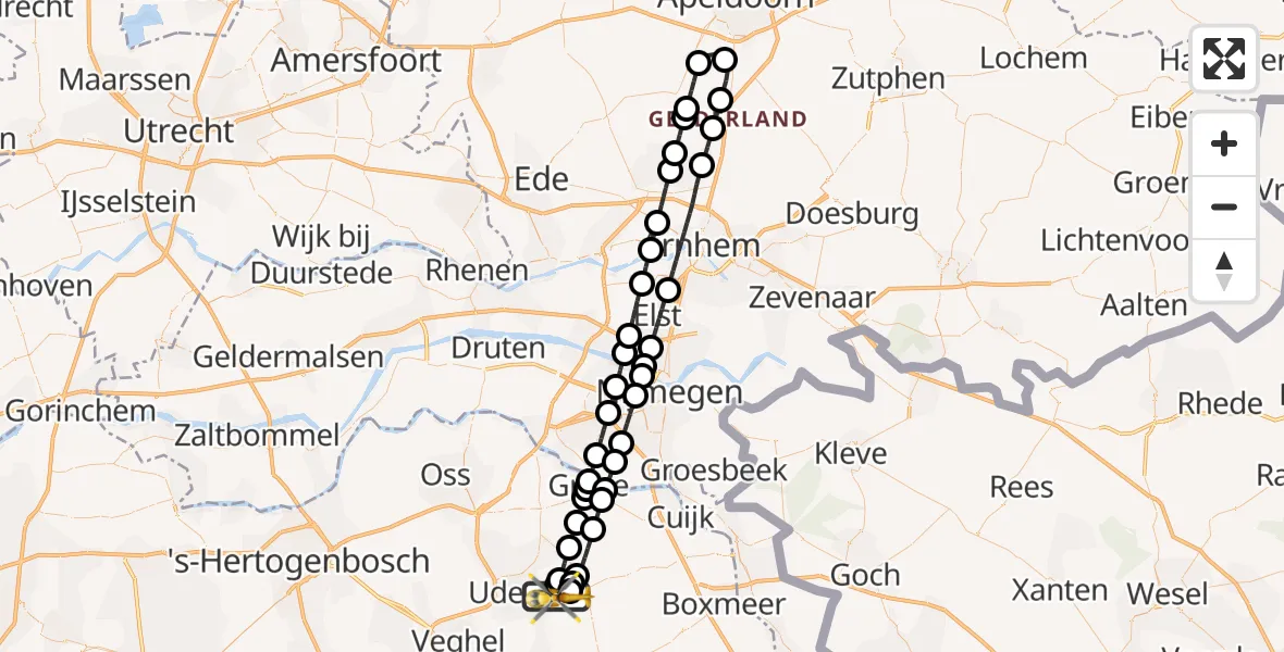 Vluchtroute Traumahelikopter Vliegbasis Volkel - Vliegbasis Volkel, 18 juli 2026, 23:06