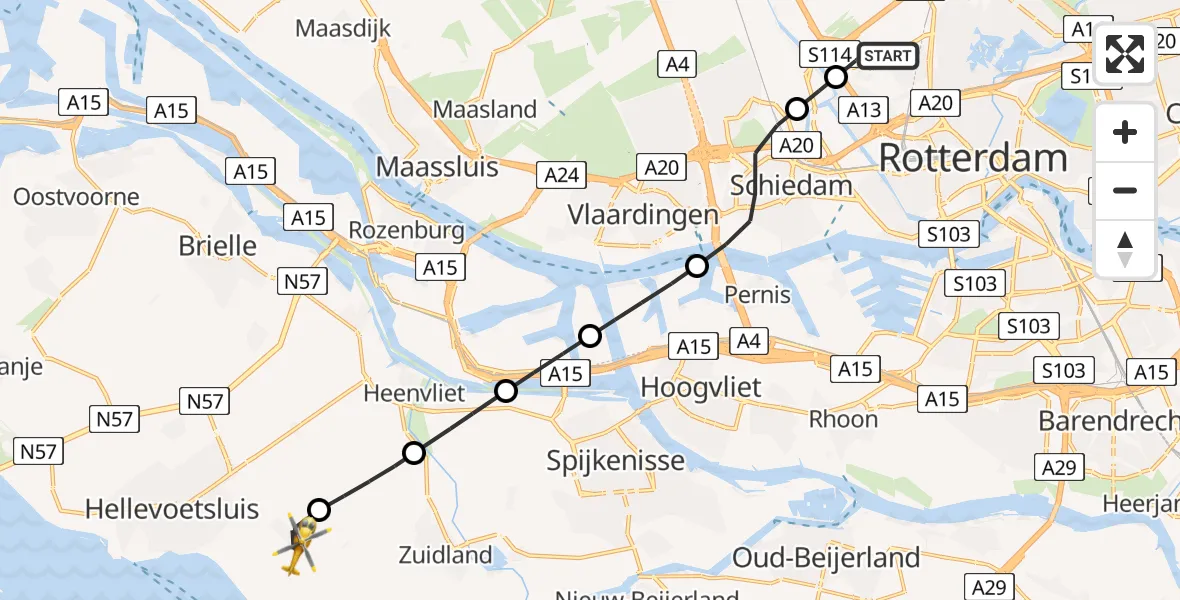 Vluchtroute Traumahelikopter Rotterdam The Hague Airport - Oudenhoorn, 19 juli 2026, 08:31