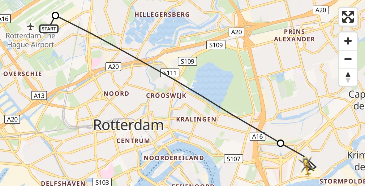 Vluchtroute Traumahelikopter Rotterdam The Hague Airport - Capelle aan den IJssel, 19 juli 2026, 09:38