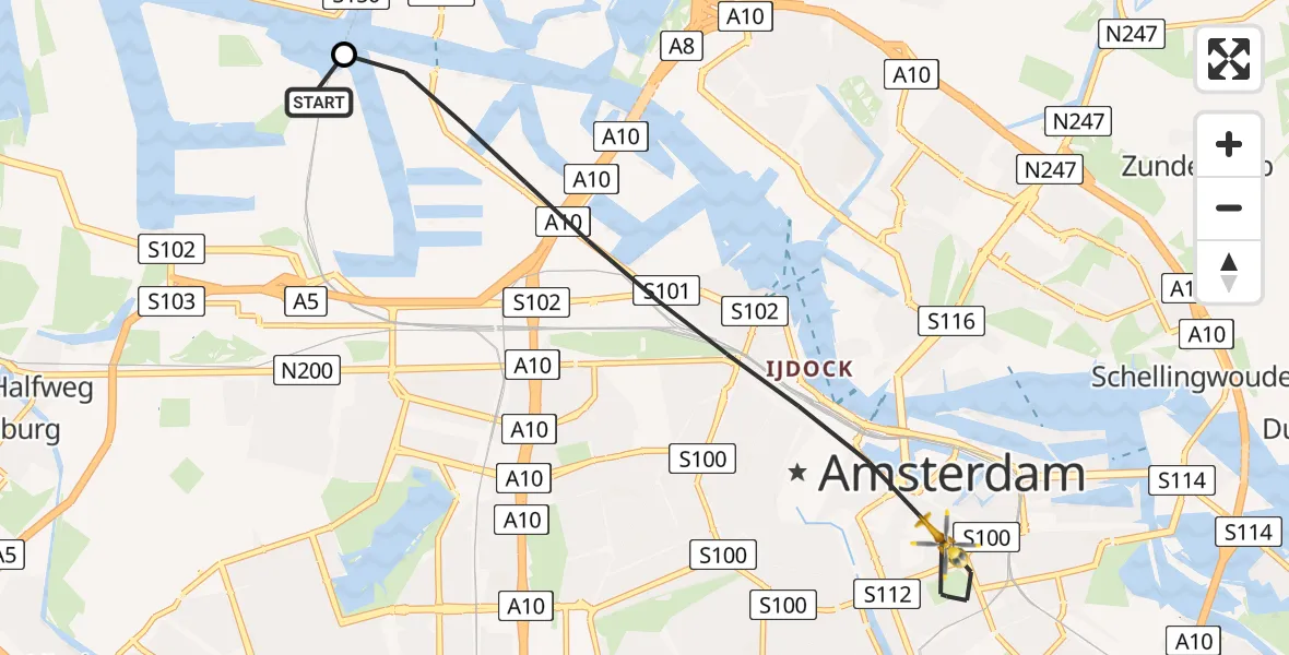 Vluchtroute Traumahelikopter Amsterdam Heliport - Amsterdam, 19 juli 2026, 10:20