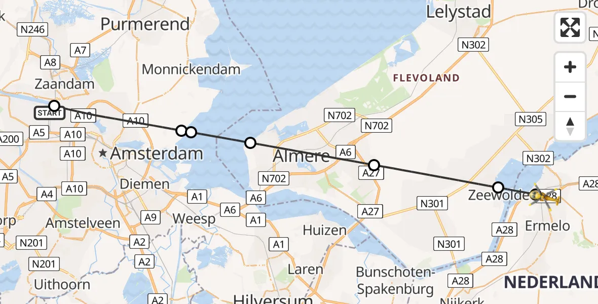 Vluchtroute Traumahelikopter Amsterdam Heliport - Harderwijk, 19 juli 2026, 12:50
