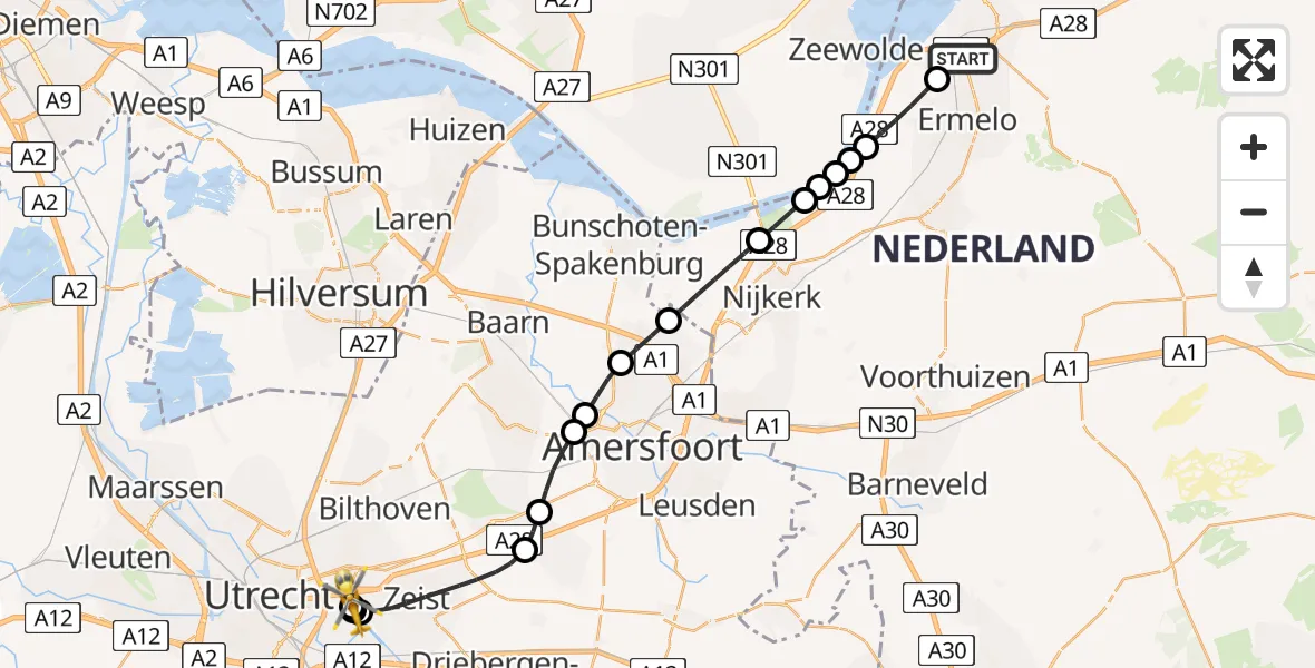 Vluchtroute Traumahelikopter Harderwijk - Universitair Medisch Centrum Utrecht, 19 juli 2026, 13:21