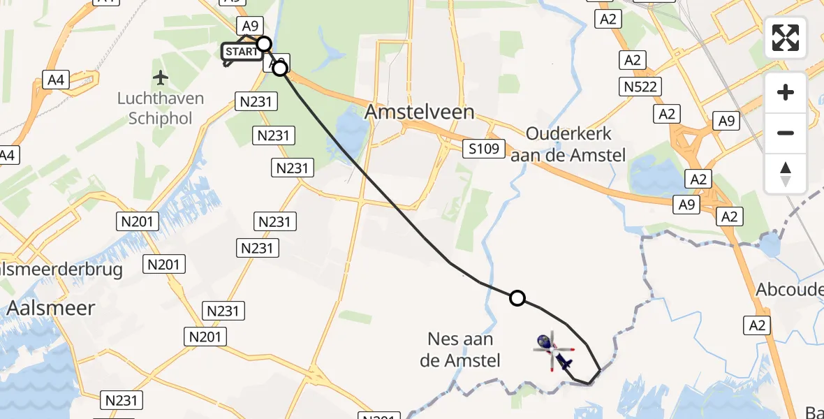 Vluchtroute Politiehelikopter Amsterdam Vliegveld Schiphol - Ouderkerk aan de Amstel, 19 juli 2026, 13:36