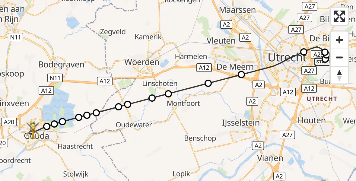 Vluchtroute Traumahelikopter Universitair Medisch Centrum Utrecht - Gouda, 19 juli 2026, 13:53