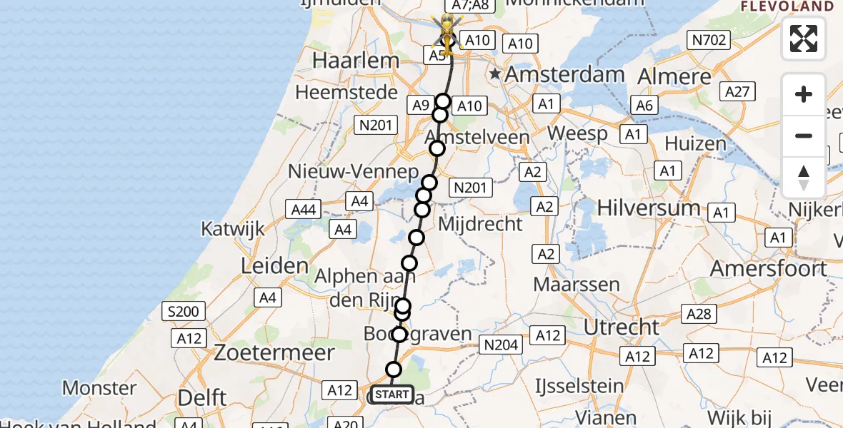 Vluchtroute Traumahelikopter Gouda - Amsterdam Heliport, 19 juli 2026, 14:28