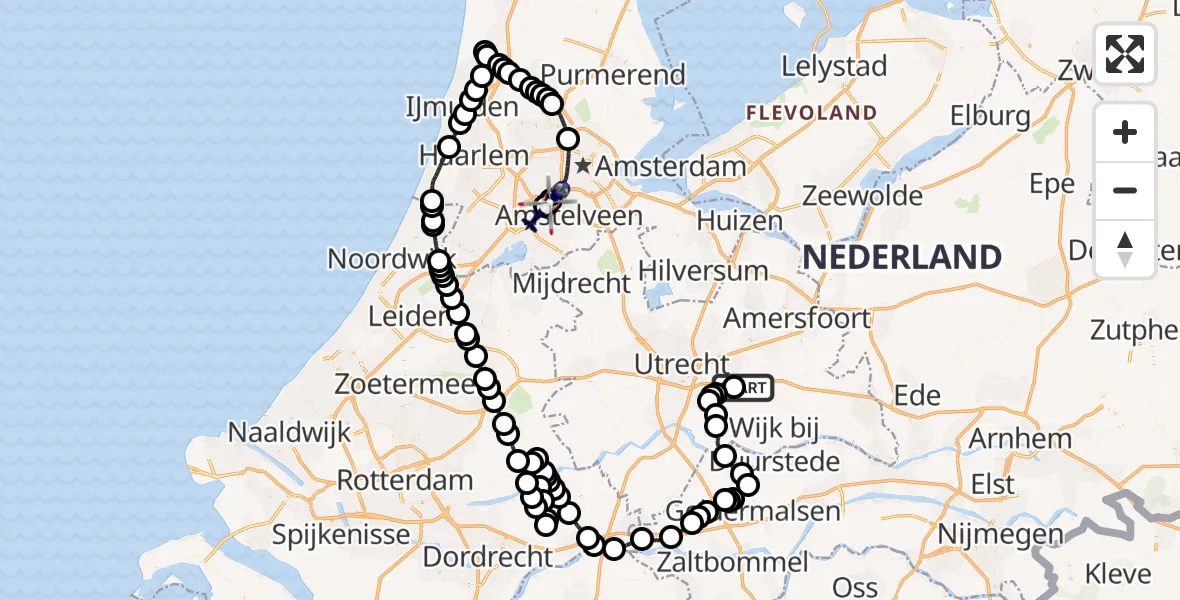 Vluchtroute Politiehelikopter Driebergen-Rijsenburg - Amsterdam Vliegveld Schiphol, 19 juli 2026, 15:05