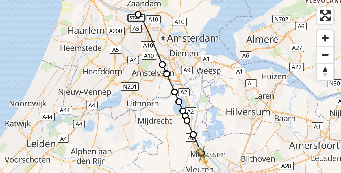 Vluchtroute Traumahelikopter Amsterdam Heliport - Maarssen, 19 juli 2026, 15:59