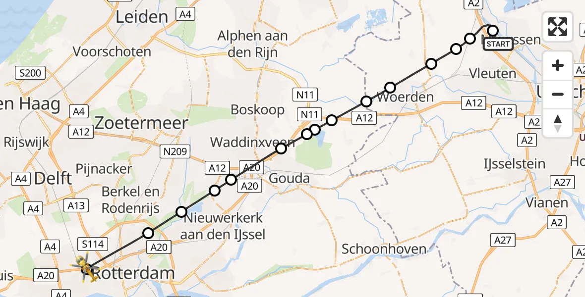 Vluchtroute Traumahelikopter Maarssen - Schiedam, 19 juli 2026, 16:25