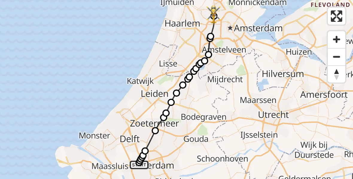 Vluchtroute Traumahelikopter Schiedam - Amsterdam Heliport, 19 juli 2026, 16:59