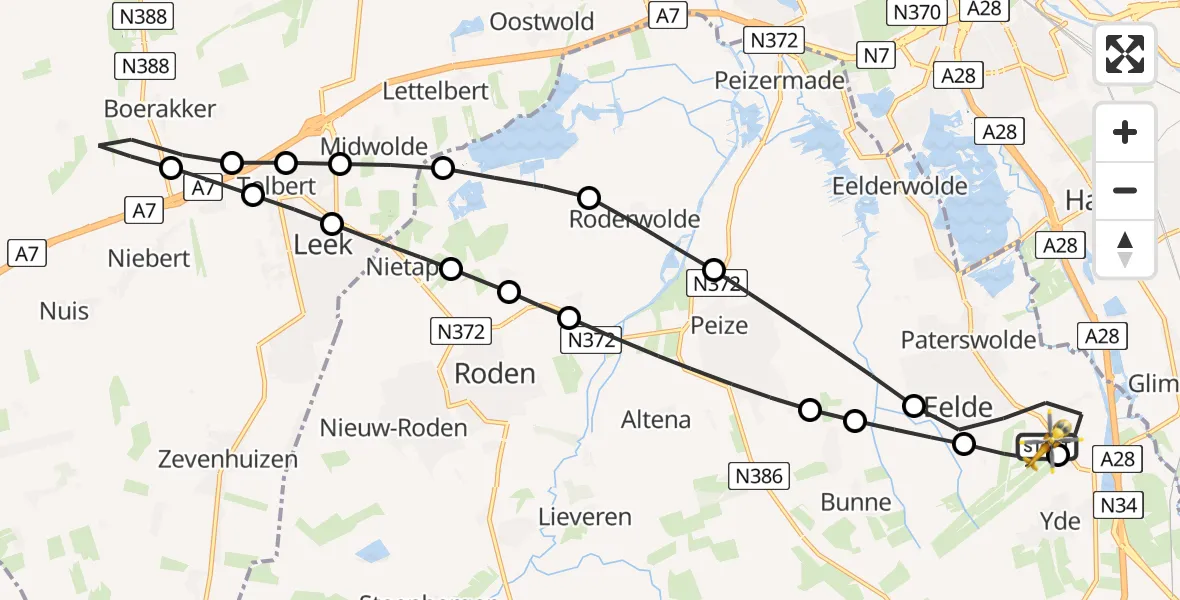 Vluchtroute Traumahelikopter Groningen Airport Eelde - Groningen Airport Eelde, 19 juli 2026, 17:32