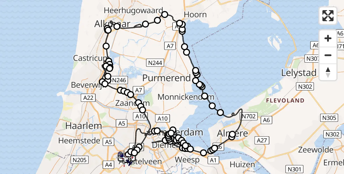 Vluchtroute Politiehelikopter Amsterdam Vliegveld Schiphol - Amsterdam Vliegveld Schiphol, 19 juli 2026, 18:11