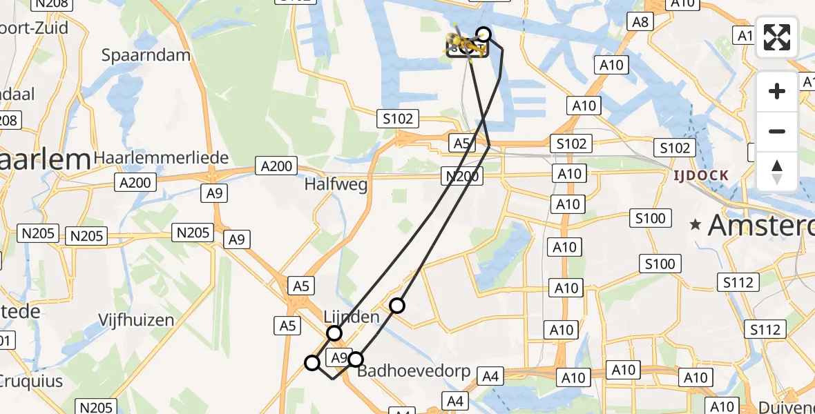 Vluchtroute Traumahelikopter Amsterdam Heliport - Amsterdam Heliport, 19 juli 2026, 18:16
