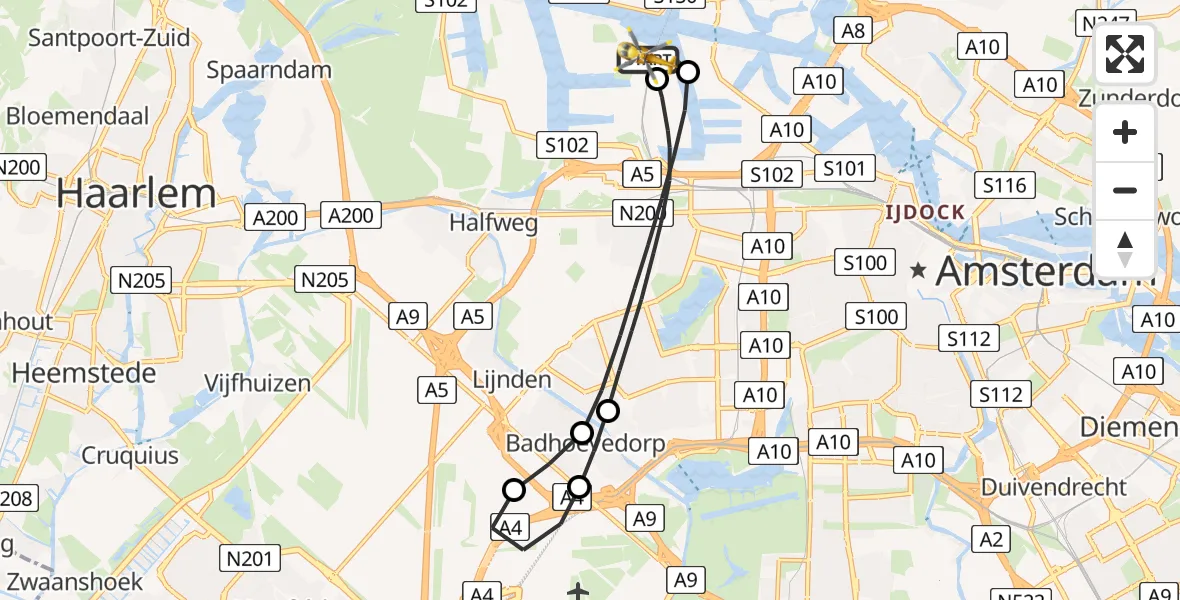 Vluchtroute Traumahelikopter Amsterdam Heliport - Amsterdam Heliport, 19 juli 2026, 18:34