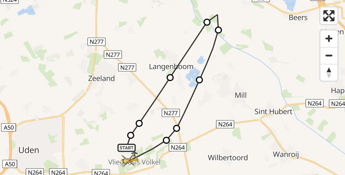 Vluchtroute Traumahelikopter Vliegbasis Volkel - Vliegbasis Volkel, 19 juli 2026, 19:45