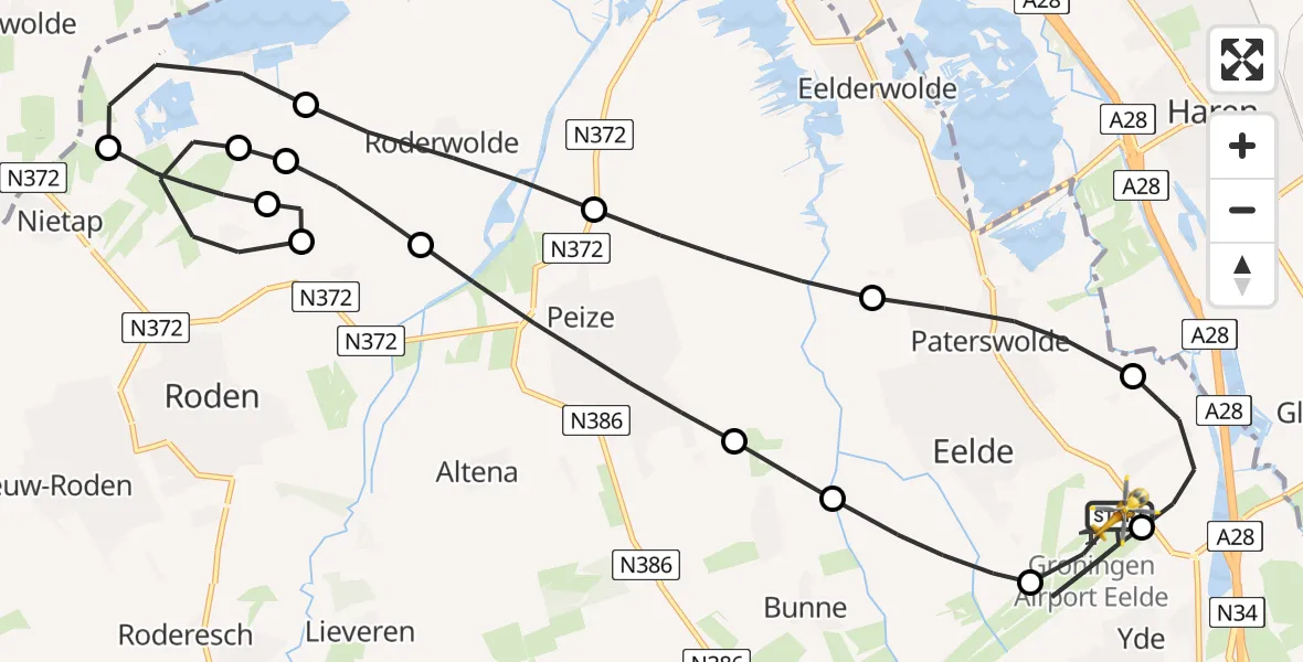 Vluchtroute Traumahelikopter Groningen Airport Eelde - Groningen Airport Eelde, 19 juli 2026, 21:21