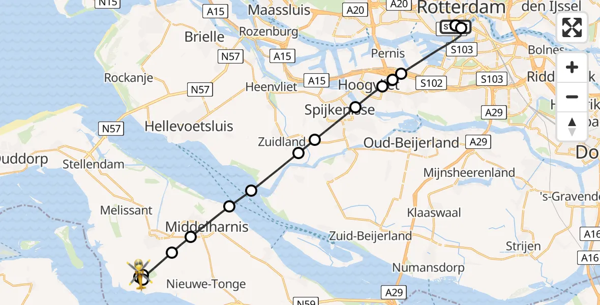 Vluchtroute Traumahelikopter Leids Universitair Medisch Centrum (LUMC) - Herkingen, 19 juli 2026, 22:47