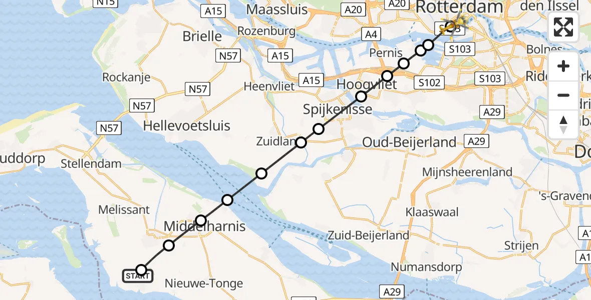 Vluchtroute Traumahelikopter Herkingen - Erasmus MC, 19 juli 2026, 23:53
