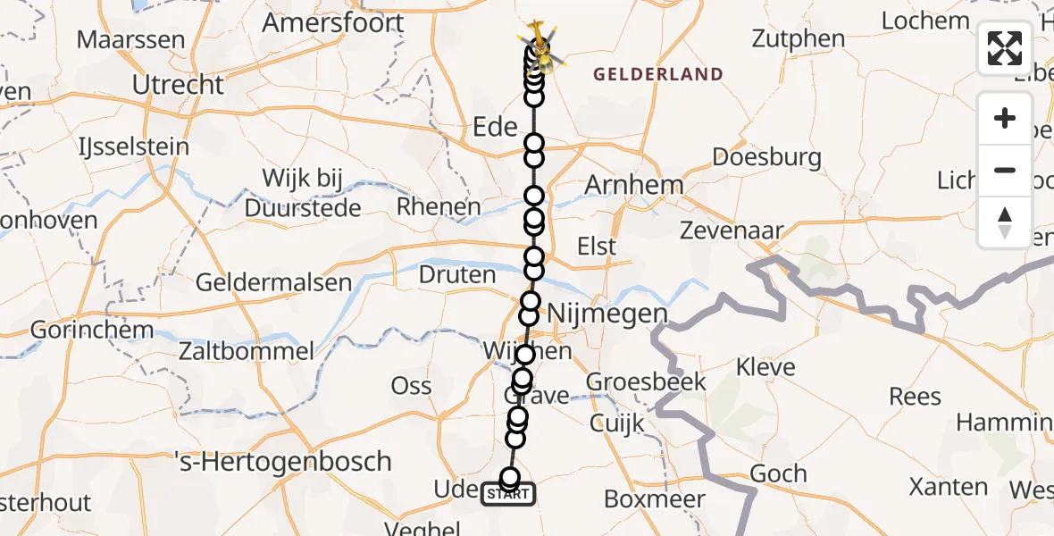 Vluchtroute Traumahelikopter Vliegbasis Volkel - Harskamp, 20 juli 2026, 00:59