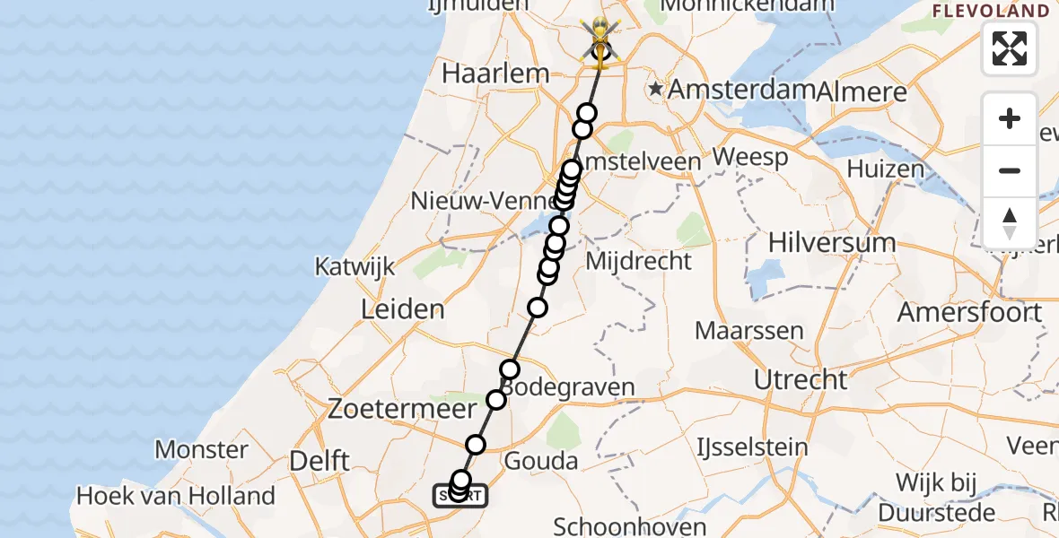 Vluchtroute Traumahelikopter Rotterdam - Amsterdam Heliport, 20 juli 2026, 01:10
