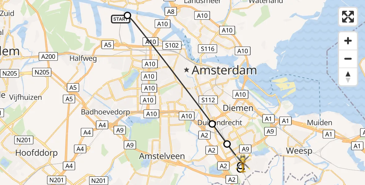 Vluchtroute Traumahelikopter Amsterdam Heliport - Amsterdam, 20 juli 2026, 05:41