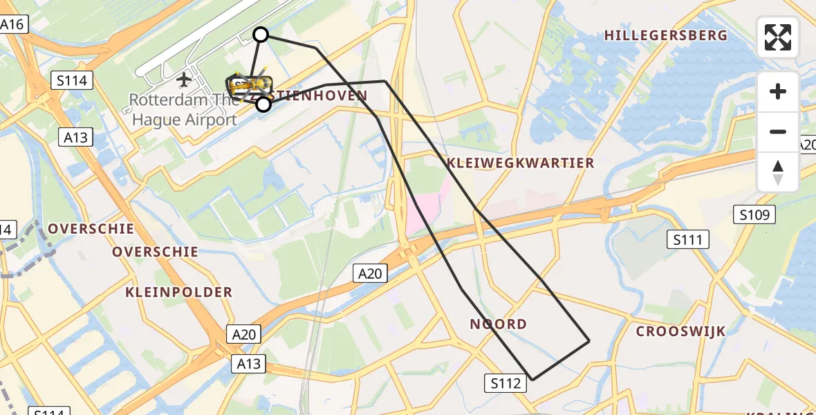 Vluchtroute Traumahelikopter Rotterdam The Hague Airport - Rotterdam The Hague Airport, 20 juli 2026, 08:17
