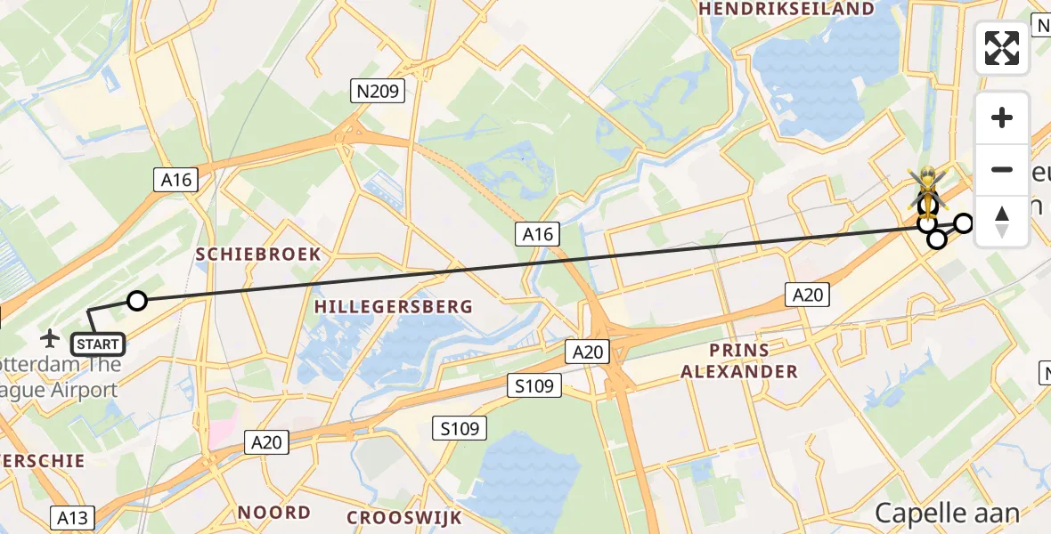 Vluchtroute Traumahelikopter Rotterdam The Hague Airport - Rotterdam, 20 juli 2026, 08:46