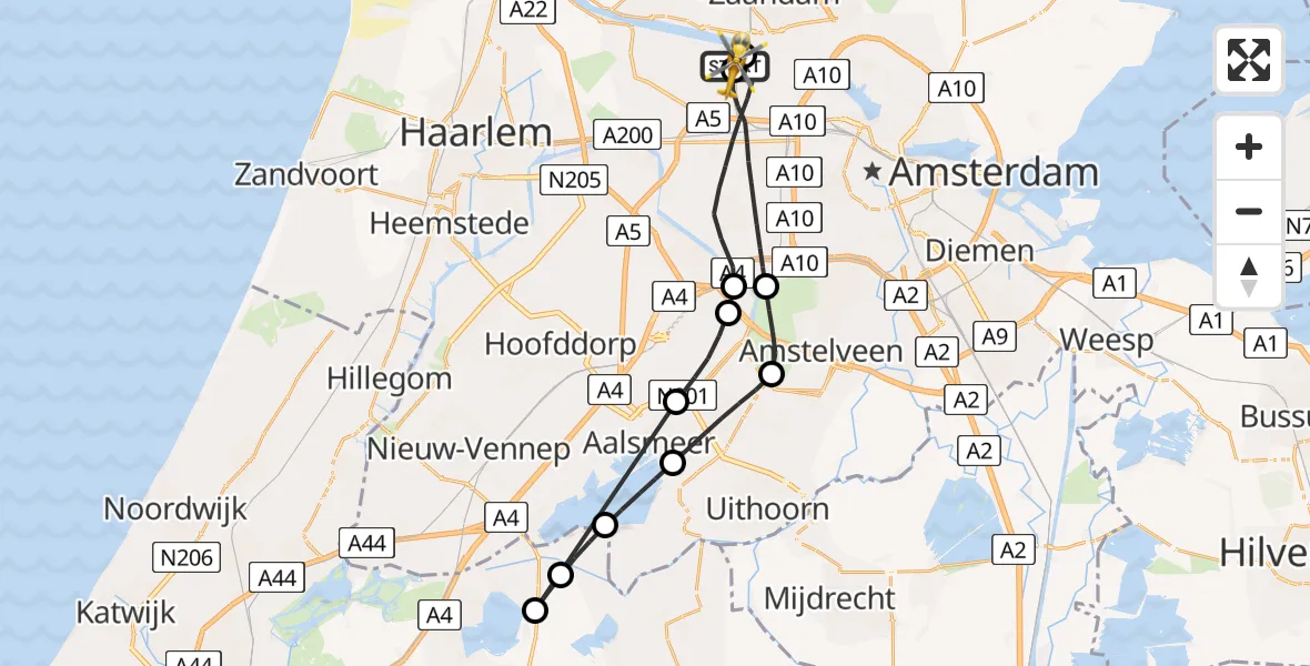 Vluchtroute Traumahelikopter Amsterdam Heliport - Amsterdam Heliport, 20 juli 2026, 08:55