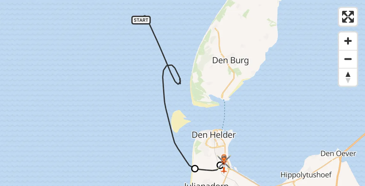 Vluchtroute Kustwachthelikopter Noordzee - Militair vliegveld De Kooy / Den Helder Airport, 20 juli 2026, 09:16