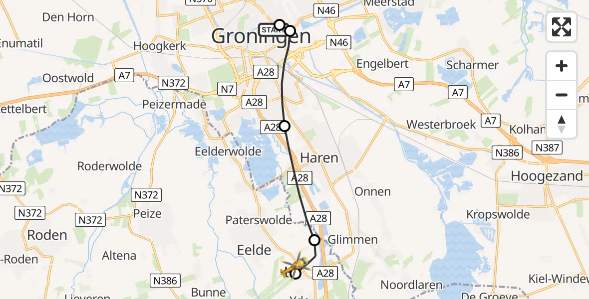 Vluchtroute Traumahelikopter Universitair Medisch Centrum Groningen - Groningen Airport Eelde, 20 juli 2026, 09:22