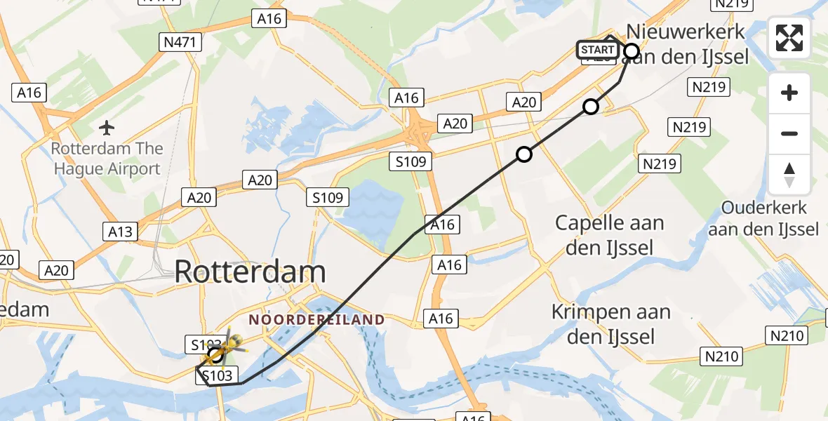 Vluchtroute Traumahelikopter Rotterdam - Erasmus MC, 20 juli 2026, 10:10
