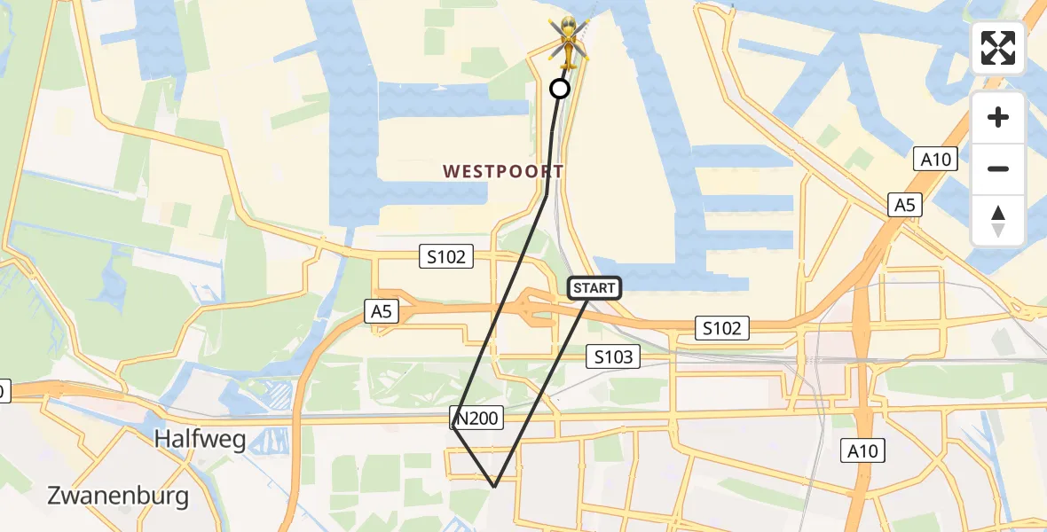 Vluchtroute Traumahelikopter Amsterdam - Amsterdam Heliport, 20 juli 2026, 10:27