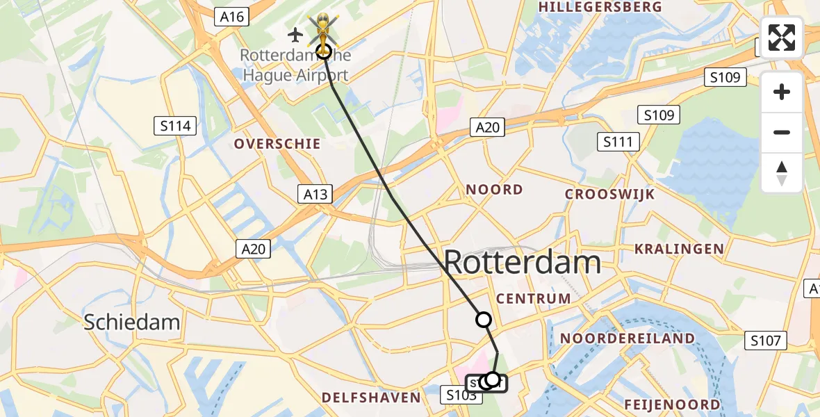 Vluchtroute Traumahelikopter Leids Universitair Medisch Centrum (LUMC) - Rotterdam The Hague Airport, 20 juli 2026, 10:35