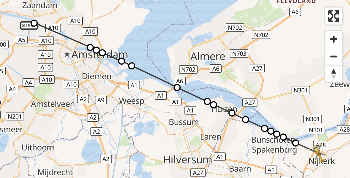 Vluchtroute Traumahelikopter Amsterdam Heliport - Nijkerk, 20 juli 2026, 10:56
