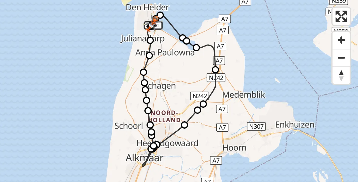 Vluchtroute Kustwachthelikopter Militair vliegveld De Kooy / Den Helder Airport - Militair vliegveld De Kooy / Den Helder Airport, 20 juli 2026, 11:10