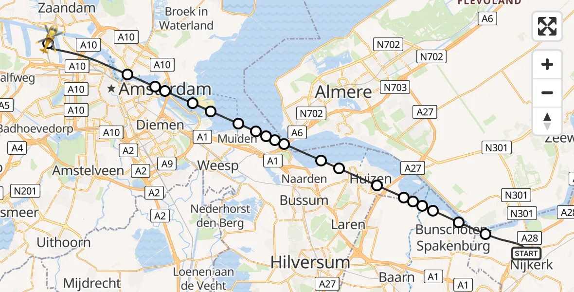 Vluchtroute Traumahelikopter Nijkerk - Amsterdam Heliport, 20 juli 2026, 11:32