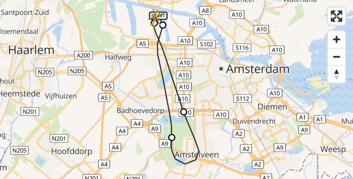 Vluchtroute Traumahelikopter Amsterdam Heliport - Amsterdam Heliport, 20 juli 2026, 12:03