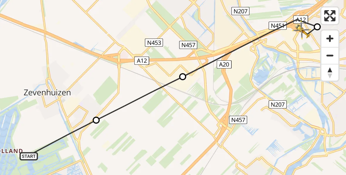 Vluchtroute Traumahelikopter Zevenhuizen - Gouda, 20 juli 2026, 12:19