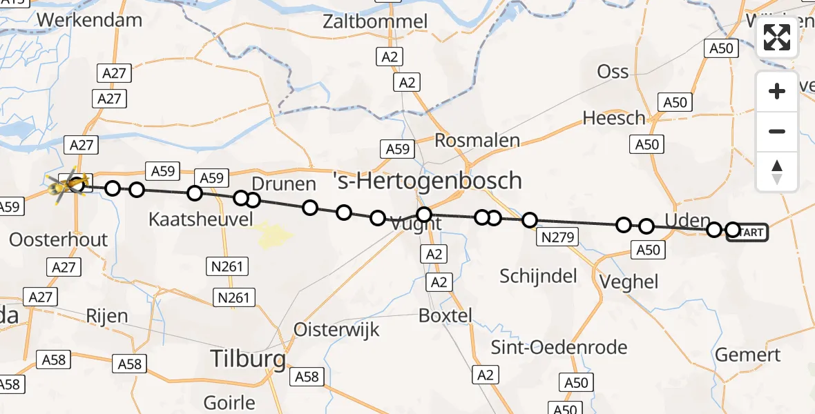Vluchtroute Traumahelikopter Vliegbasis Volkel - Raamsdonksveer, 20 juli 2026, 12:22