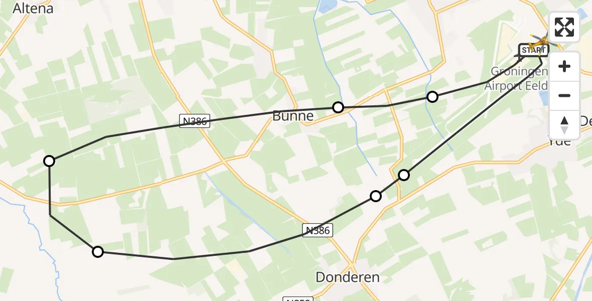 Vluchtroute Traumahelikopter Groningen Airport Eelde - Groningen Airport Eelde, 20 juli 2026, 14:53