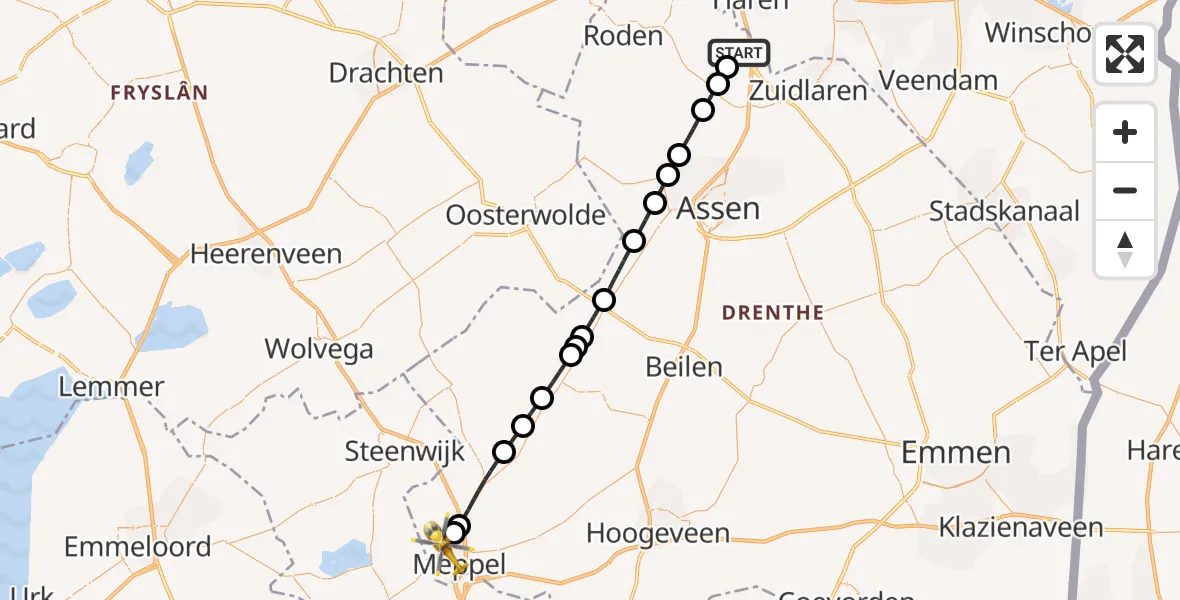Vluchtroute Traumahelikopter Groningen Airport Eelde - Meppel, 20 juli 2026, 15:56