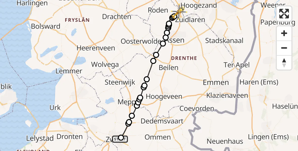 Vluchtroute Traumahelikopter Isala Hospital Zwolle Heliport - Groningen Airport Eelde, 20 juli 2026, 17:13
