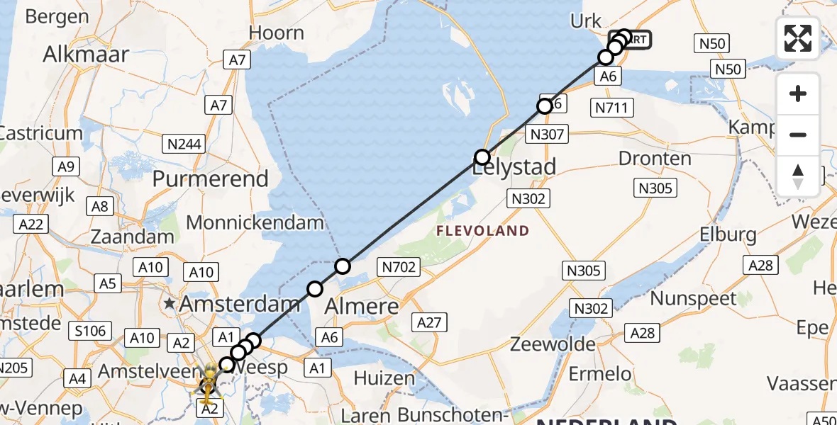 Vluchtroute Traumahelikopter Tollebeek - Amsterdam UMC Helipad, 20 juli 2026, 17:38