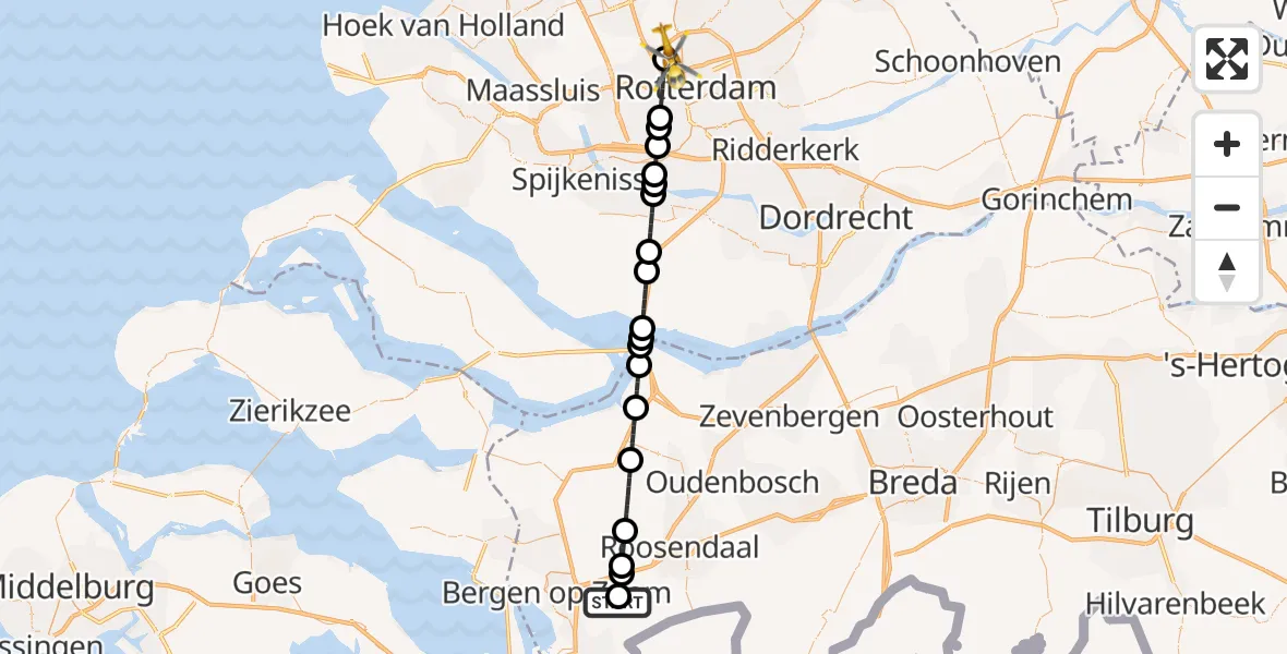 Vluchtroute Traumahelikopter Bergen op Zoom - Rotterdam The Hague Airport, 20 juli 2026, 18:01