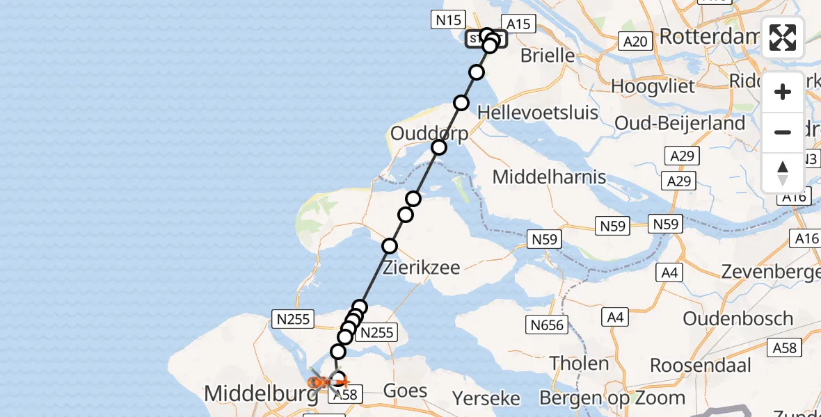 Vluchtroute Kustwachthelikopter Oostvoorne - Arnemuiden, 20 juli 2026, 18:21