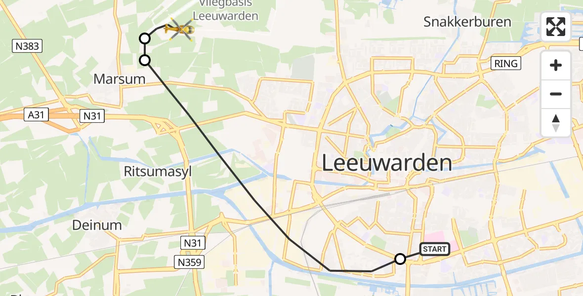 Vluchtroute Ambulancehelikopter Leeuwarden Medical Center Heliport - Leeuwarden, 20 juli 2026, 18:21