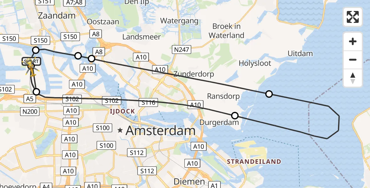 Vluchtroute Traumahelikopter Amsterdam Heliport - Amsterdam Heliport, 20 juli 2026, 23:34